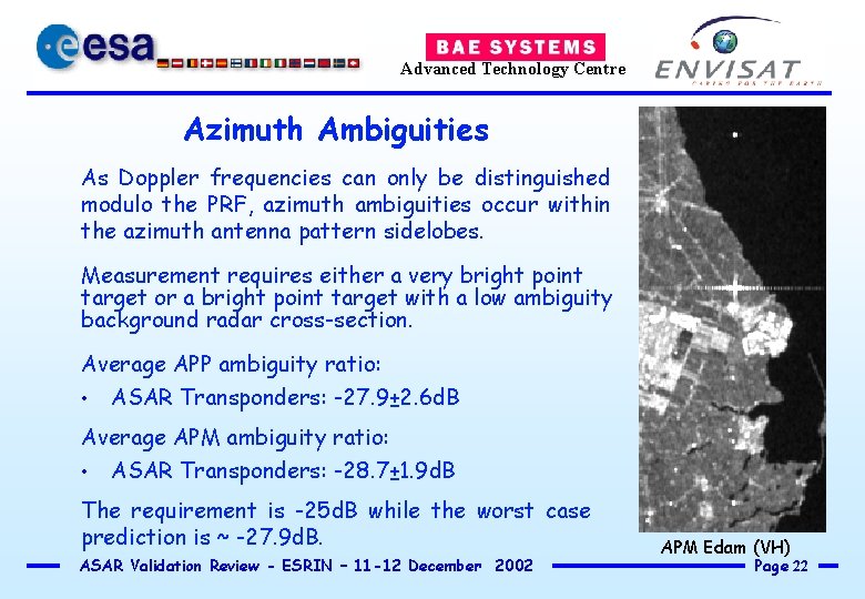 Advanced Technology Centre Azimuth Ambiguities As Doppler frequencies can only be distinguished modulo the