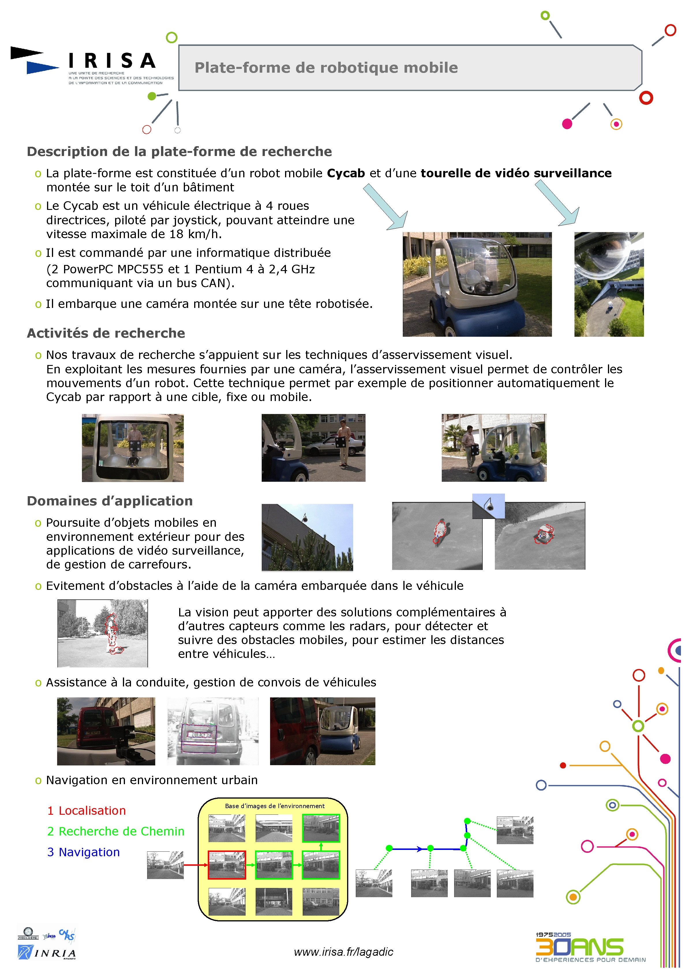 Plate-forme de robotique mobile Description de la plate-forme de recherche o La plate-forme est