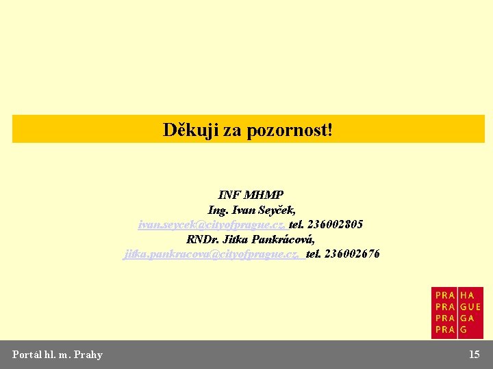 Děkuji za pozornost! INF MHMP Ing. Ivan Seyček, ivan. seycek@cityofprague. cz, tel. 236002805 RNDr.