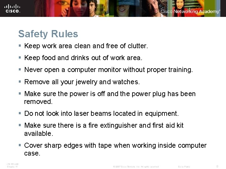 Safety Rules § Keep work area clean and free of clutter. § Keep food