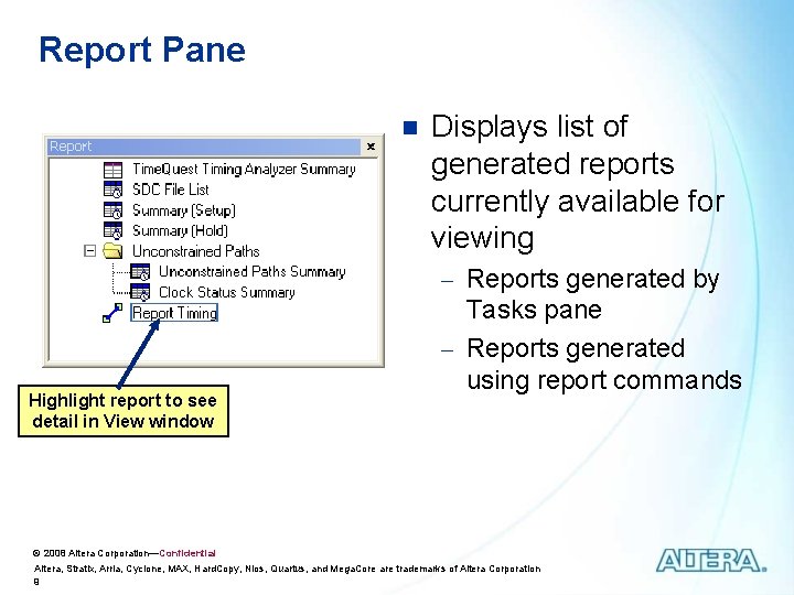 Report Pane n Displays list of generated reports currently available for viewing - Reports Report Pane n Displays list of generated reports currently available for viewing - Reports