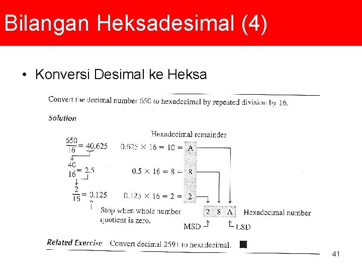 Bilangan Heksadesimal (4) • Konversi Desimal ke Heksa 41 