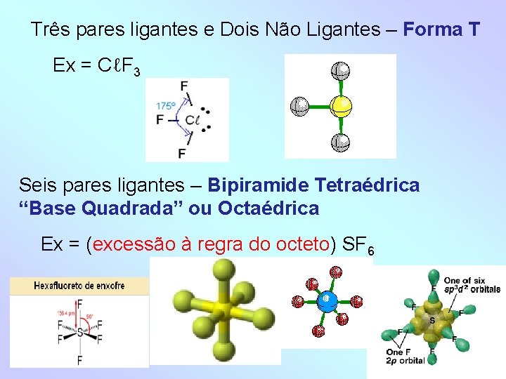 Três pares ligantes e Dois Não Ligantes – Forma T Ex = CℓF 3