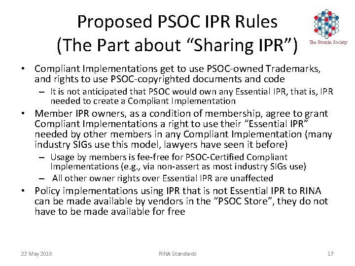Proposed PSOC IPR Rules (The Part about “Sharing IPR”) The Pouzin Society • Compliant