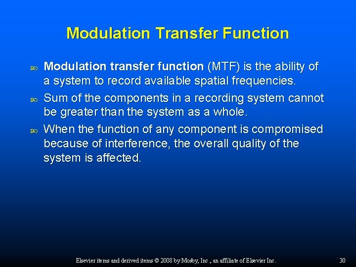 Modulation Transfer Function Modulation transfer function (MTF) is the ability of a system to