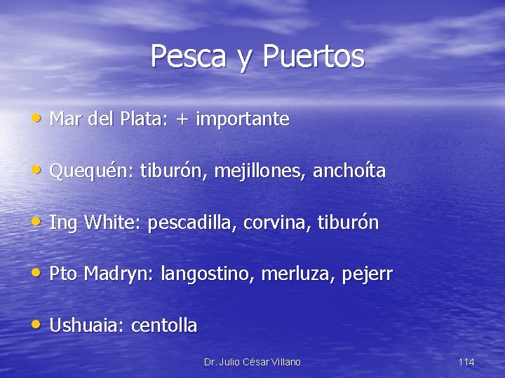 Pesca y Puertos • Mar del Plata: + importante • Quequén: tiburón, mejillones, anchoíta