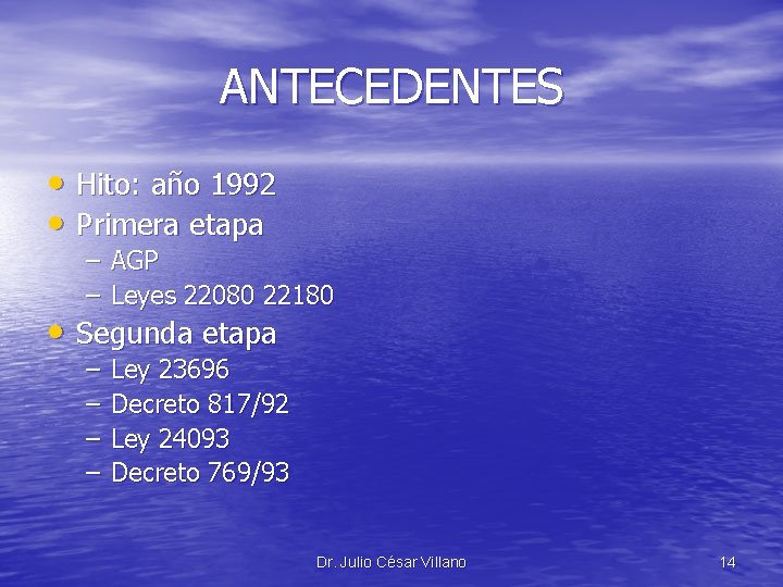 ANTECEDENTES • Hito: año 1992 • Primera etapa – AGP – Leyes 22080 22180