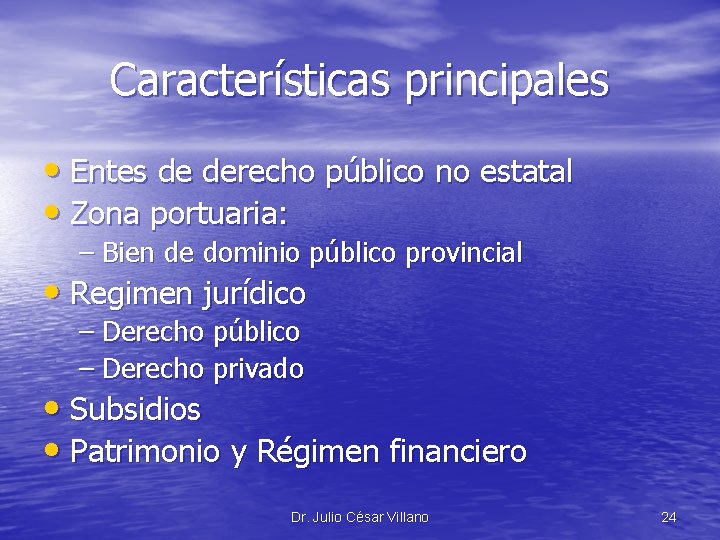 Características principales • Entes de derecho público no estatal • Zona portuaria: – Bien