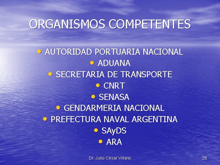 ORGANISMOS COMPETENTES • AUTORIDAD PORTUARIA NACIONAL • ADUANA • SECRETARIA DE TRANSPORTE • CNRT