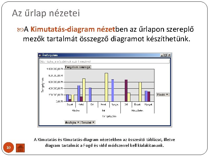 Az űrlap nézetei A Kimutatás-diagram nézetben az űrlapon szereplő mezők tartalmát összegző diagramot készíthetünk.