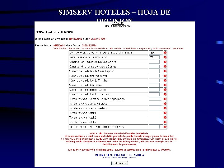 SIMSERV HOTELES – HOJA DE DECISION 