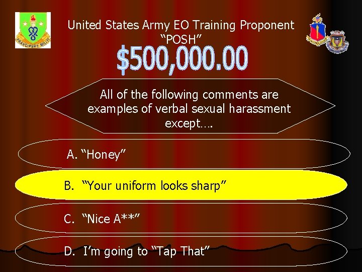 United States Army EO Training Proponent “POSH” All of the following comments are examples