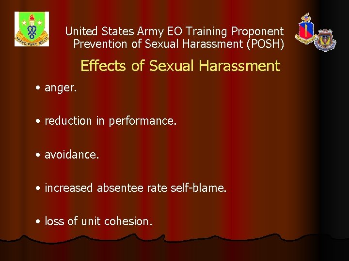 United States Army EO Training Proponent Prevention of Sexual Harassment (POSH) Effects of Sexual