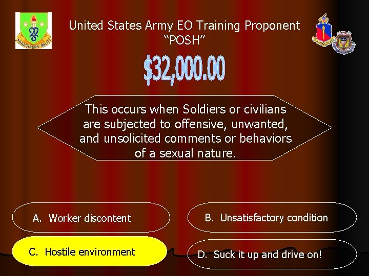 United States Army EO Training Proponent “POSH” This occurs when Soldiers or civilians are