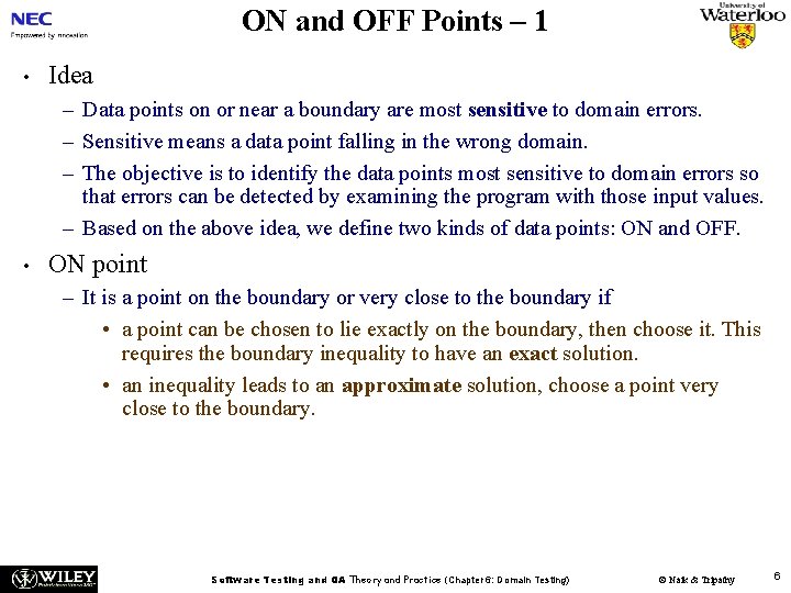 ON and OFF Points – 1 • Idea – Data points on or near