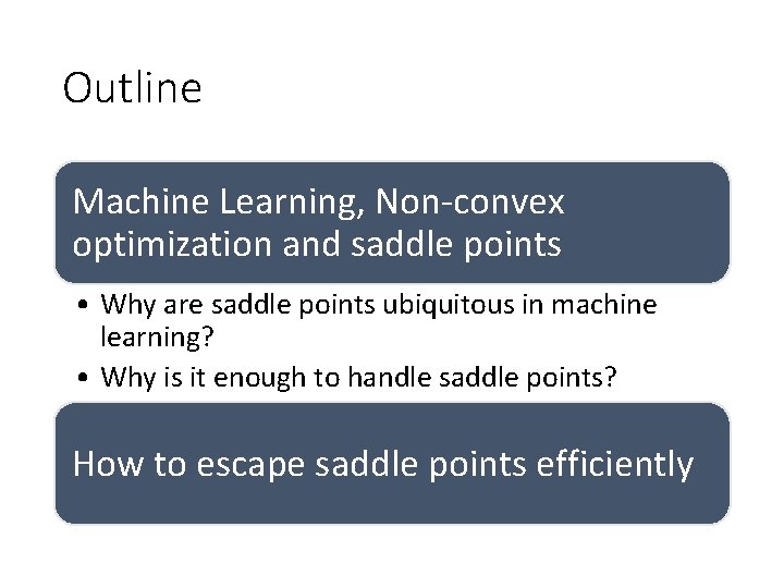Outline Machine Learning, Non-convex optimization and saddle points • Why are saddle points ubiquitous