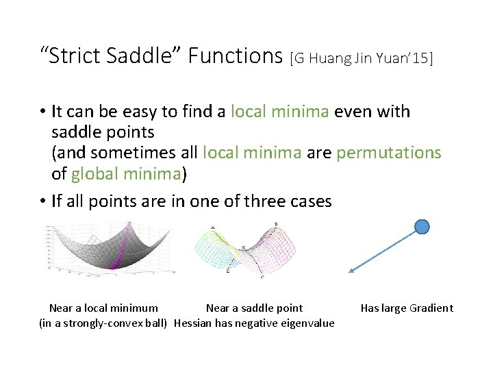 “Strict Saddle” Functions [G Huang Jin Yuan’ 15] • It can be easy to