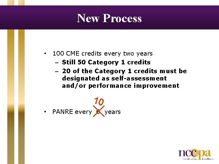 New Process • 100 CME credits every two years – Still 50 Category 1