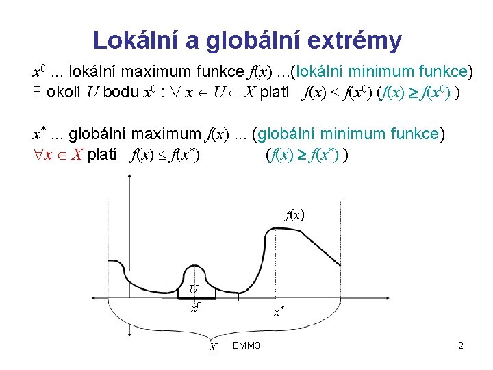 Lokální a globální extrémy x 0. . . lokální maximum funkce f(x). . .