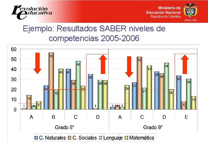 Ejemplo: Resultados SABER niveles de competencias 2005 -2006 