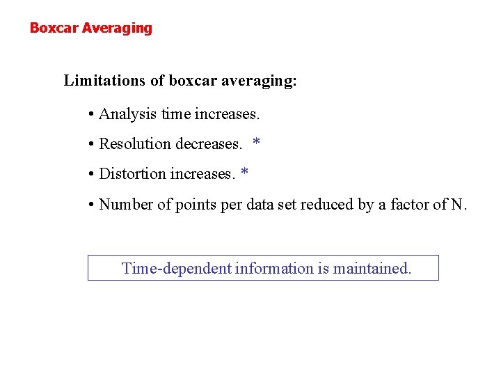 Boxcar Averaging Limitations of boxcar averaging: • Analysis time increases. • Resolution decreases. *