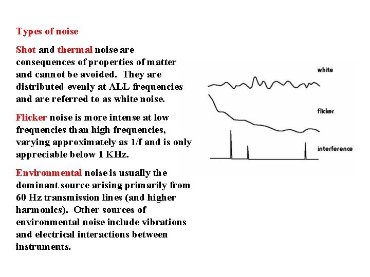 Types of noise Shot and thermal noise are consequences of properties of matter and