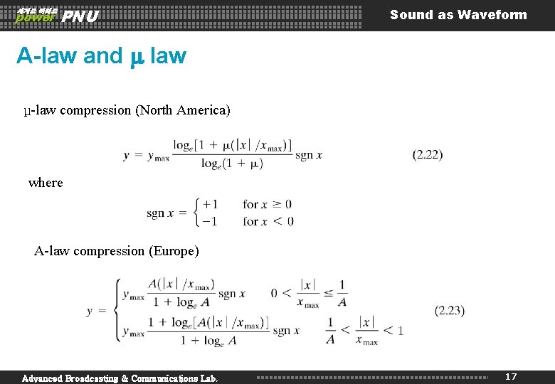 세계로 미래로 power PNU Sound as Waveform A-law and law μ-law compression (North America)