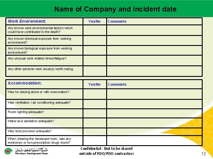 Name of –Company incident Main contractor name LTI# - Date and of incident Work Name of –Company incident Main contractor name LTI# - Date and of incident Work