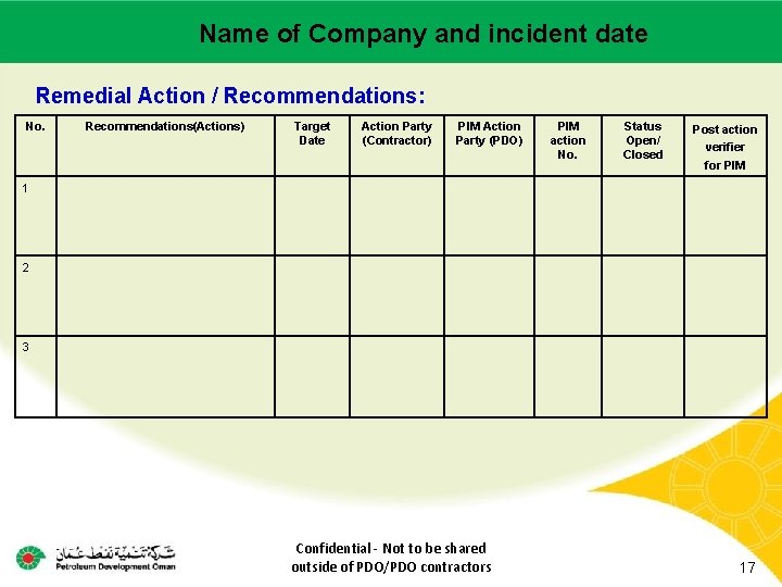 Name of –Company incident Main contractor name LTI# - Date and of incident date Name of –Company incident Main contractor name LTI# - Date and of incident date