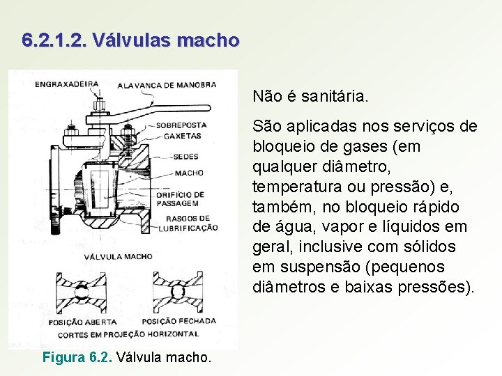 6. 2. 1. 2. Válvulas macho Não é sanitária. São aplicadas nos serviços de