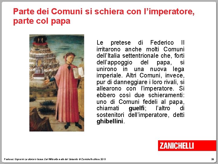 Parte dei Comuni si schiera con l’imperatore, parte col papa Le pretese di Federico