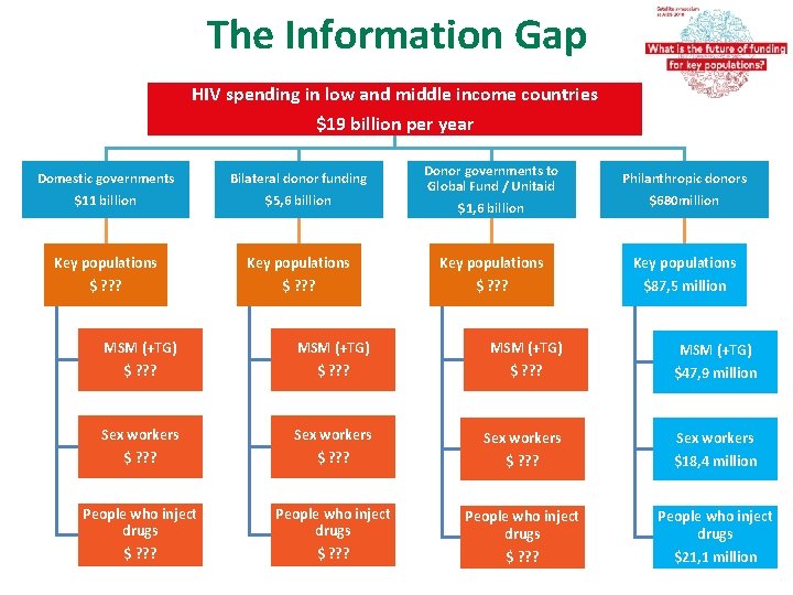 The Information Gap HIV spending in low and middle income countries $19 billion per