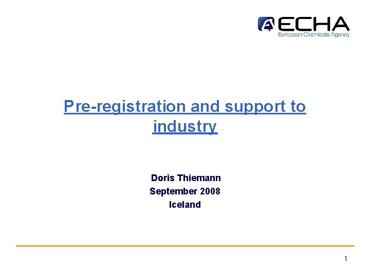 Pre-registration and support to industry Doris Thiemann September 2008 Iceland 1 
