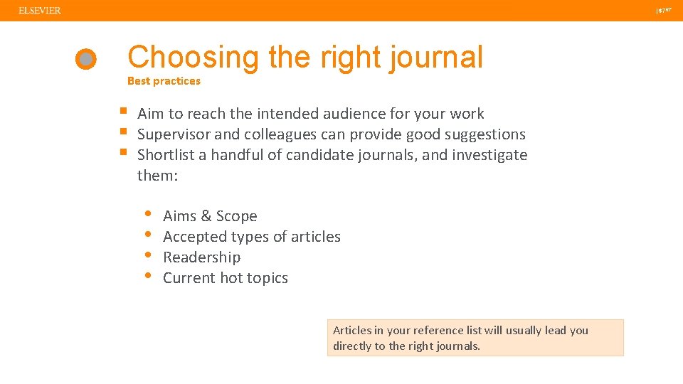  | 67 | 67 Choosing the right journal Best practices § § §