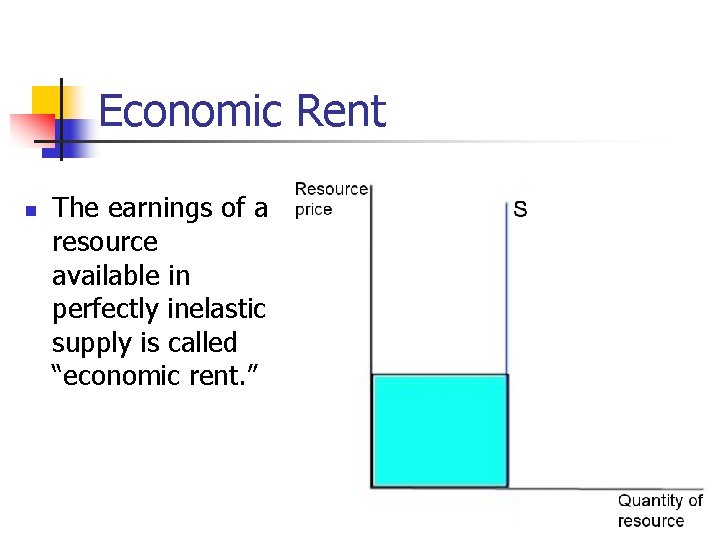 Economic Rent n The earnings of a resource available in perfectly inelastic supply is