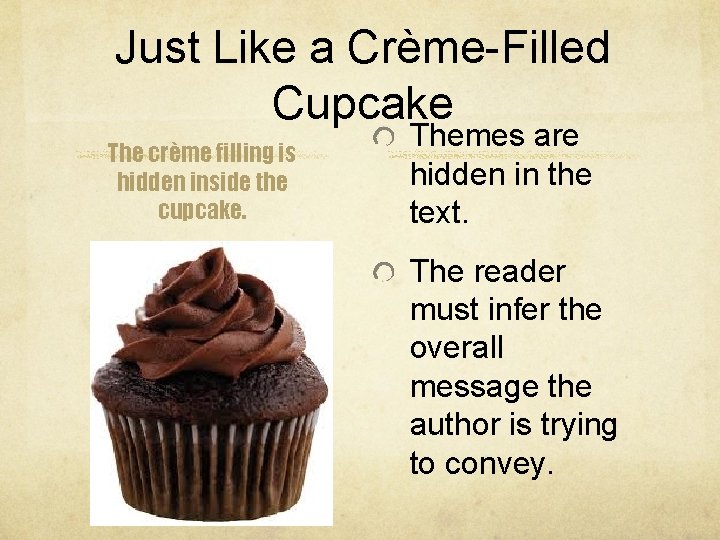 Just Like a Crème-Filled Cupcake The crème filling is hidden inside the cupcake. Themes