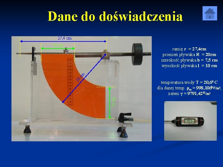 Dane do doświadczenia 27, 4 cm 10 cm 20 cm ramię r = 27,