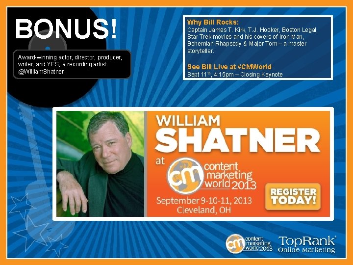 BONUS! Award-winning actor, director, producer, writer, and YES, a recording artist: @William. Shatner Why