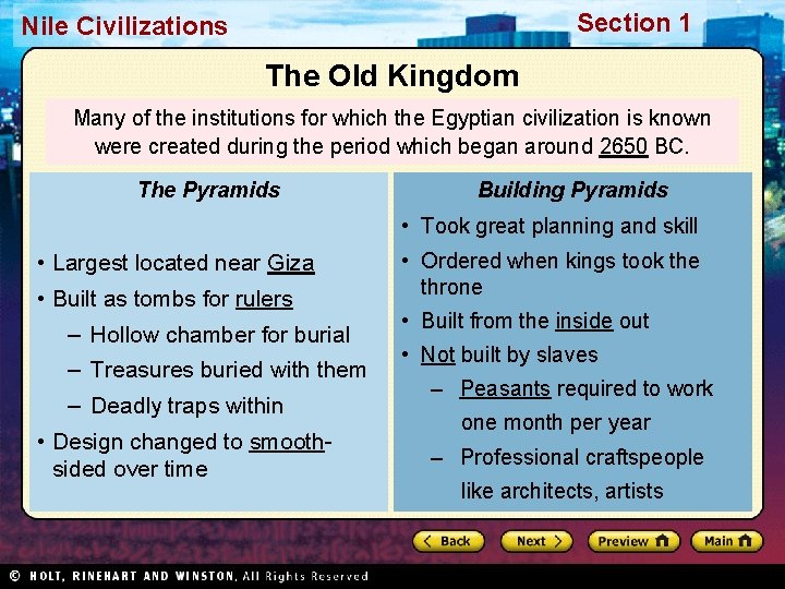 Section 1 Nile Civilizations The Old Kingdom Many of the institutions for which the Section 1 Nile Civilizations The Old Kingdom Many of the institutions for which the