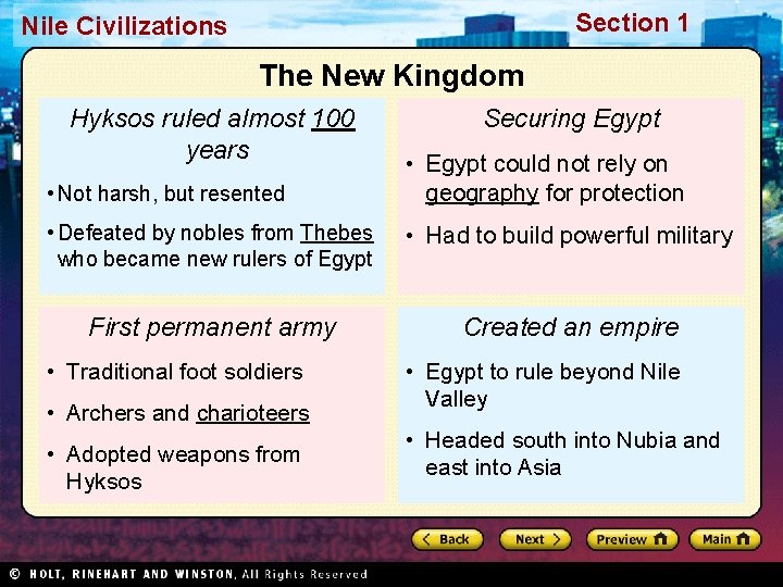 Section 1 Nile Civilizations The New Kingdom Hyksos ruled almost 100 years • Not Section 1 Nile Civilizations The New Kingdom Hyksos ruled almost 100 years • Not