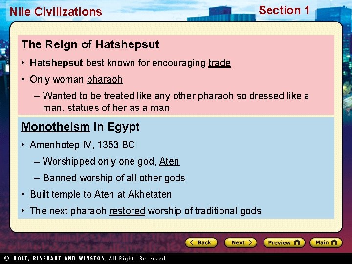 Nile Civilizations Section 1 The Reign of Hatshepsut • Hatshepsut best known for encouraging Nile Civilizations Section 1 The Reign of Hatshepsut • Hatshepsut best known for encouraging