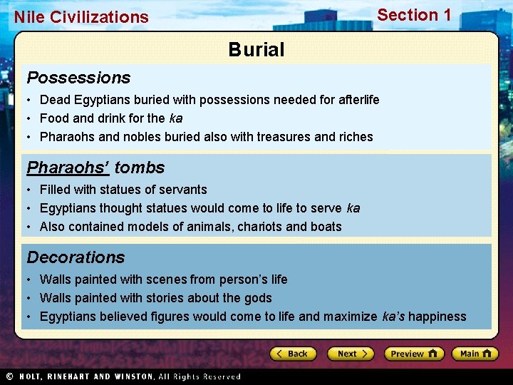 Section 1 Nile Civilizations Burial Possessions • Dead Egyptians buried with possessions needed for Section 1 Nile Civilizations Burial Possessions • Dead Egyptians buried with possessions needed for