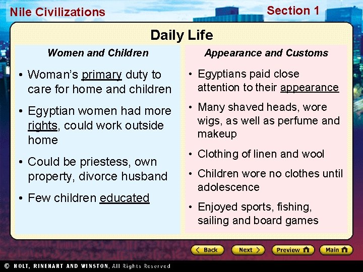 Section 1 Nile Civilizations Daily Life Women and Children Appearance and Customs • Woman’s Section 1 Nile Civilizations Daily Life Women and Children Appearance and Customs • Woman’s