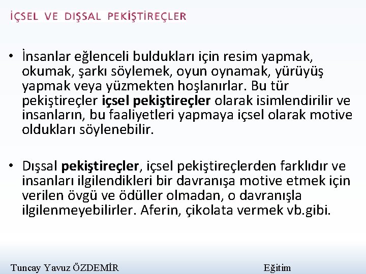  • İnsanlar eğlenceli buldukları için resim yapmak, okumak, şarkı söylemek, oyun oynamak, yürüyüş