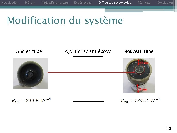 Introduction Hélium Objectifs du stage Expériences Difficultés rencontrées Résultats Conclusion Modification du système Ancien