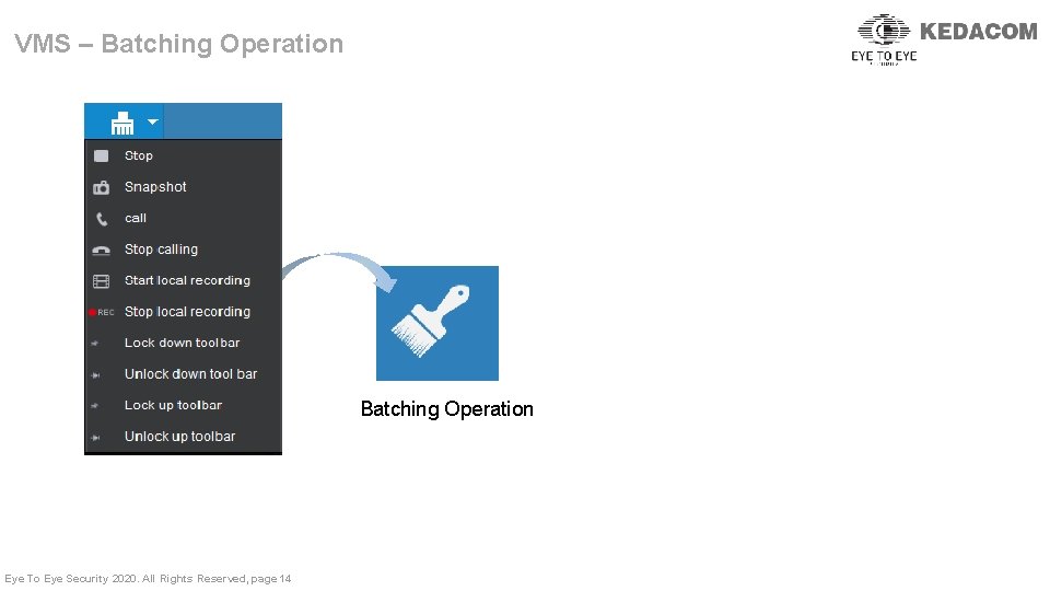 VMS – Batching Operation Eye To Eye Security 2020. All Rights Reserved, page 14