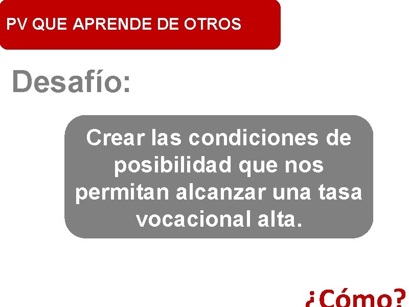 PV QUE APRENDE DE OTROS Desafío: Crear las condiciones de posibilidad que nos permitan