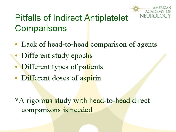 Pitfalls of Indirect Antiplatelet Comparisons • • Lack of head-to-head comparison of agents Different