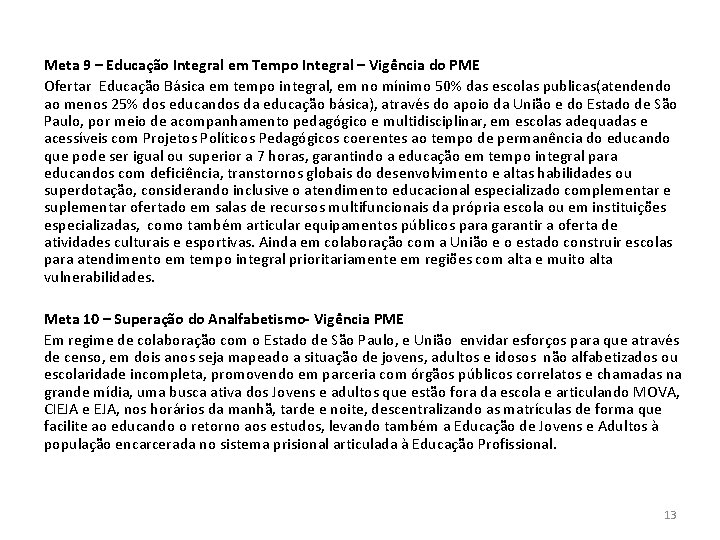  Meta 9 – Educação Integral em Tempo Integral – Vigência do PME Ofertar