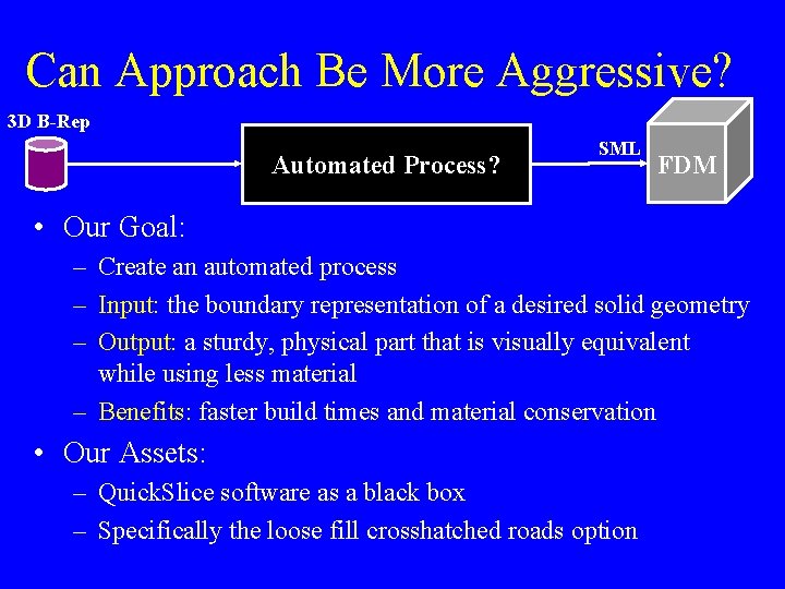 Can Approach Be More Aggressive? 3 D B-Rep Automated Process? SML FDM • Our Can Approach Be More Aggressive? 3 D B-Rep Automated Process? SML FDM • Our